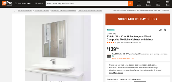 23-5/8 in. X 30 in. Recessed or Surface Mount Beveled Frameless Medicine Cabinet