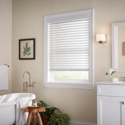 White Cordless Faux Wood Blinds for Windows W/ 2 in. Slats-58.625 in. W X 64 in. L (Actual 58.125 in. W X 64 in. L)