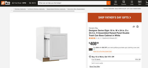 Designer Series Elgin 18"W X 24"D X 34.5 in. H Assembled Raised Panel Double Trash Can Base Cabinet