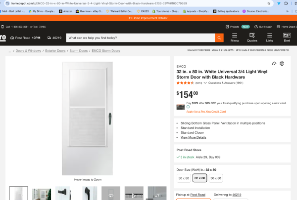 Andersen 100 Series 32 in. White Self-Storing Storm Door