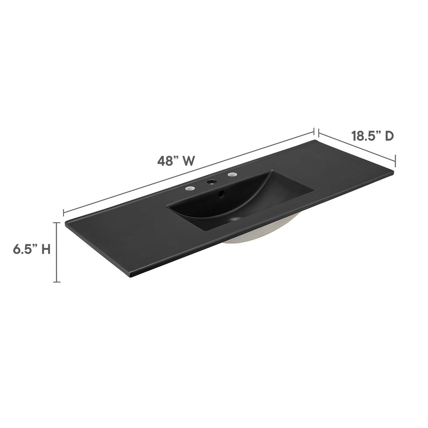Modway Cayman Modern 48" Bathroom Sink in Black With Rectangular Basin