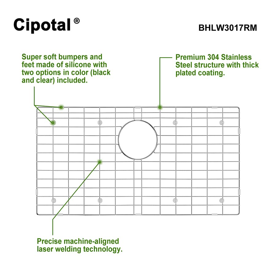 CIPOTAL 29.3 in. x 16.3 in. Rear Drain Kitchen Sink Bottom Grid with Supersoft Silicone Feet in 304 Grade Stainless Steel