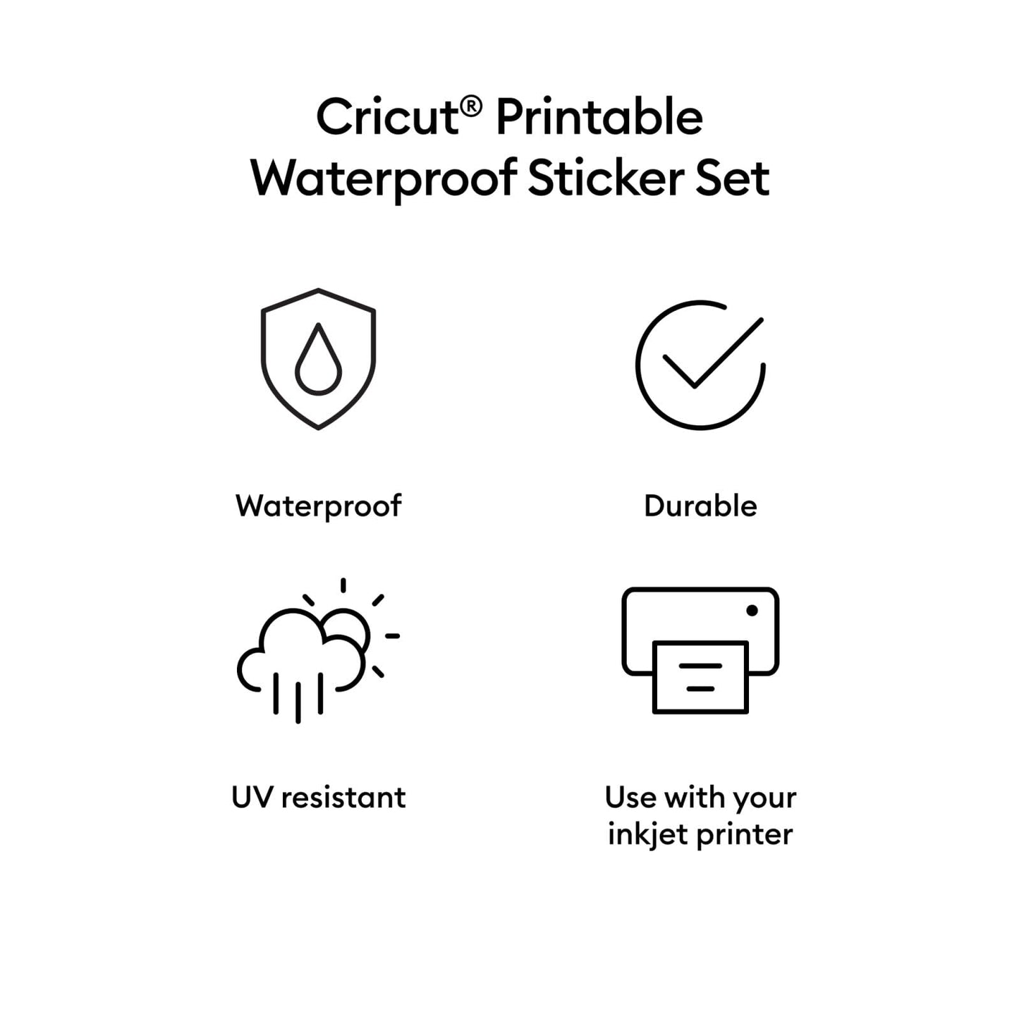 Cricut Waterproof Sticker Paper (20 White Sheets, 8.5x11), Printable Stickers For Inkjet Printer - Works with Joy Xtra, Explore, & Maker Machines