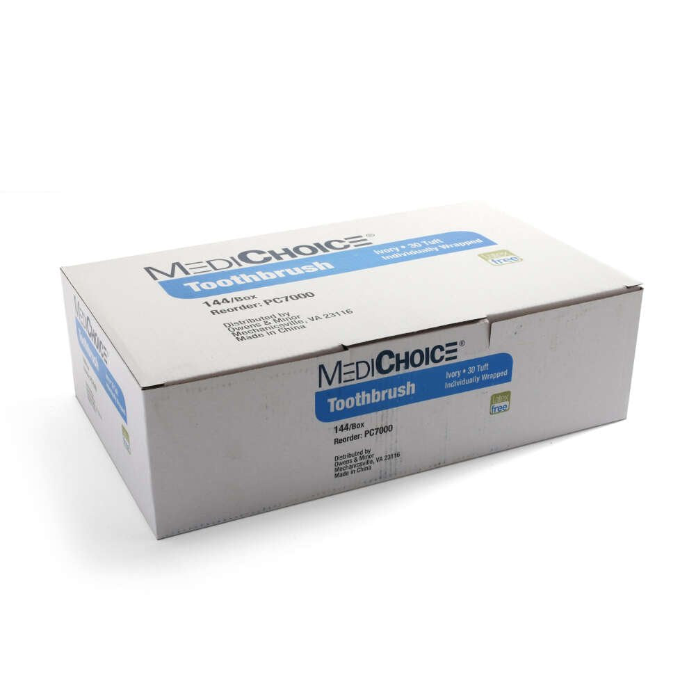 MediChoice Toothbrush, Angle Head, Bristle 30 Tuft, Polypropylene Bristles, Ivory (Box of 144)