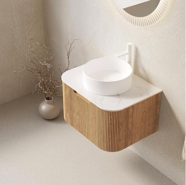 24" Vanity Bathroom Floating, Storage Cabinet with Sink, Round Ceramic Basin,Countertop,Wall-Mounted,24", Drawer, Without Faucet, Pre-Assembled