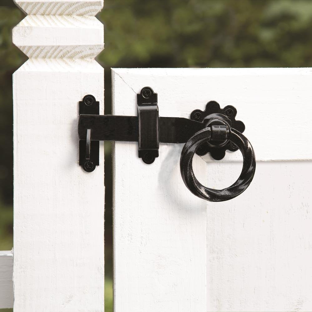 Everbilt 6 in. Black Heavy Duty Decorative Gate Ring Latch
