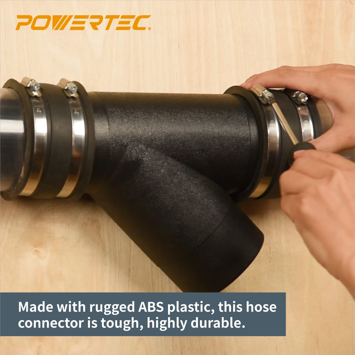 POWERTEC 4 Inch Y Fitting for 4" Dust Collection Hose, 4 Inch Dust Collection Hose Connector Fittings for Dust Collection System, 1 pack (70106)