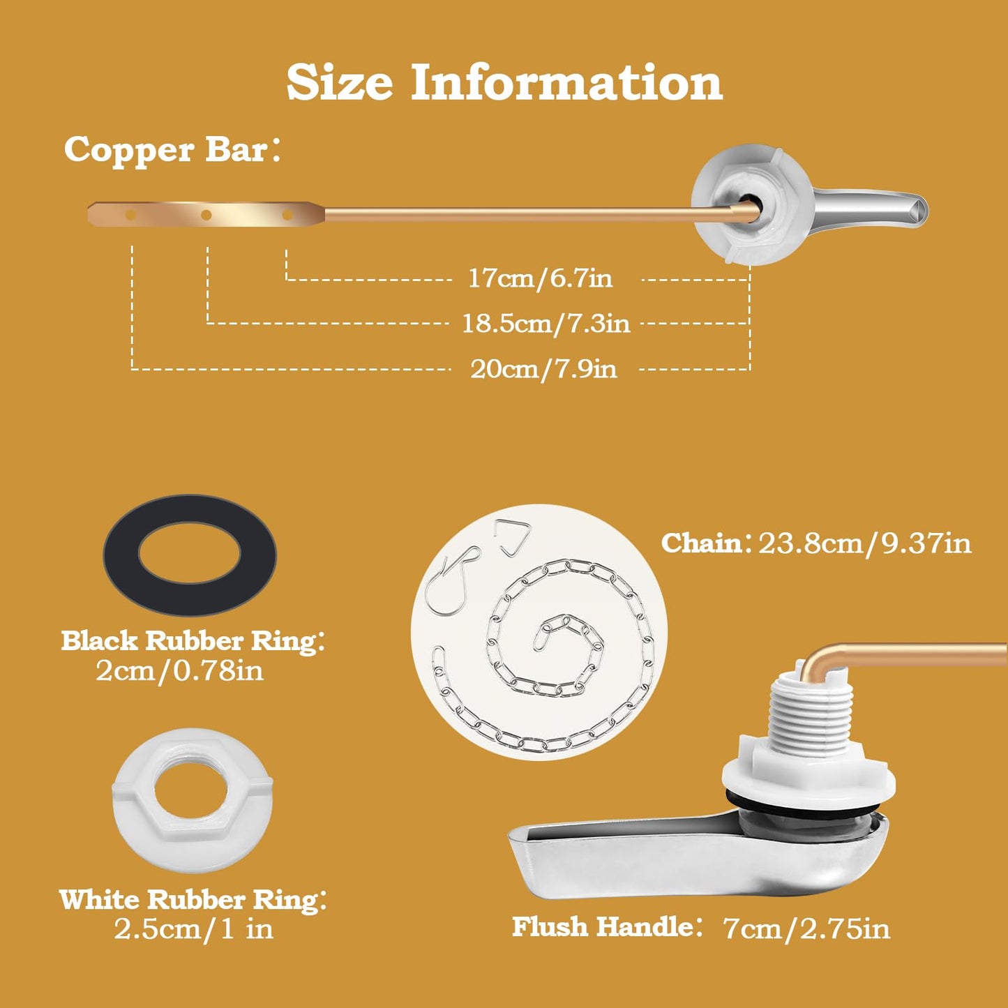 Demiwise Universal Toilet Flush Handle, Front Mount Bowl Flusher Replacement Kit with Chain, Handle Lever Tank Kit Suitable for American Standard/Mansfield Toilet,etc, Easy to Install(1Pcs)