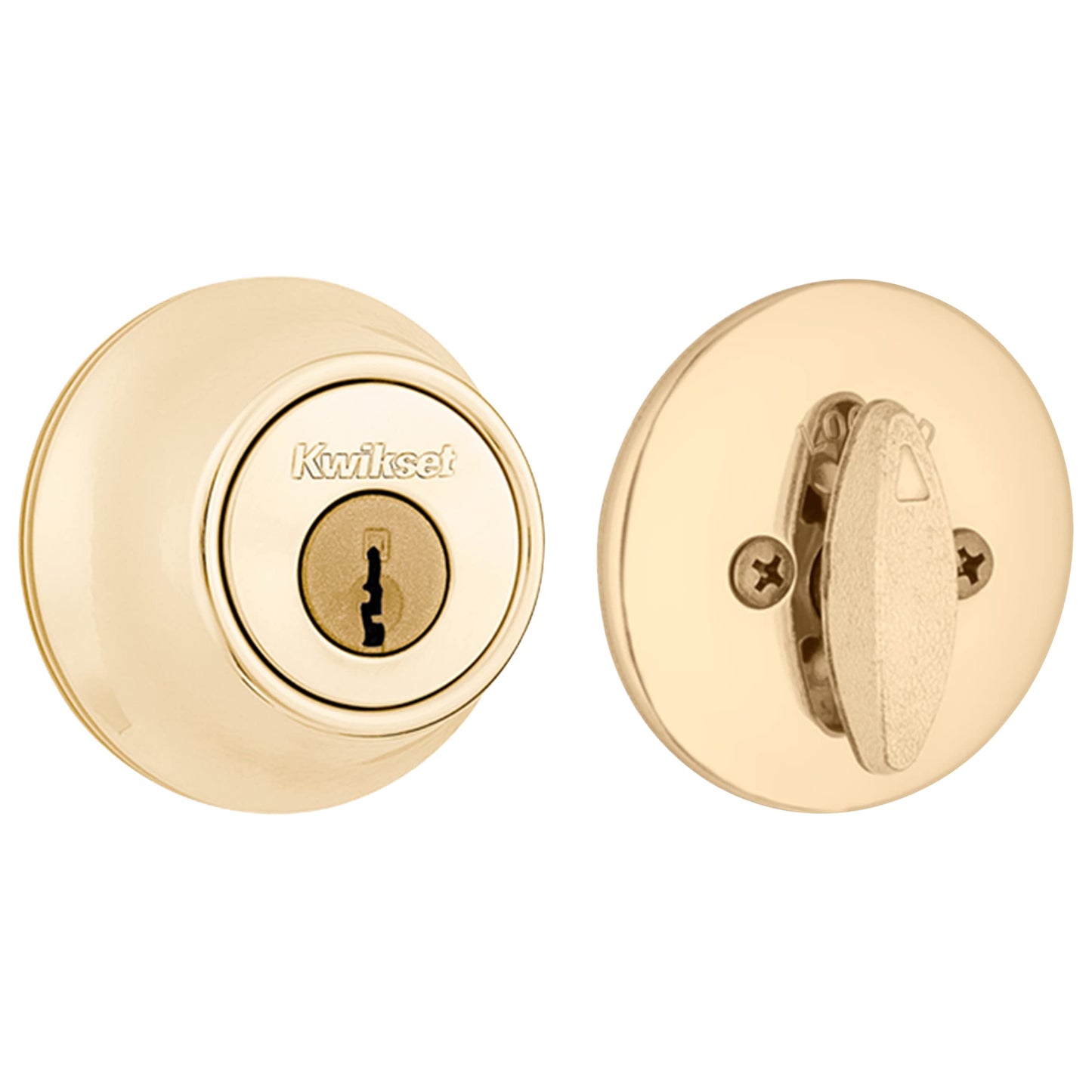 Kwikset 660 Deadbolt Deadbolt Lock, Polished Brass Round Exterior Keyed Front Entry Door, Single Cylinder Dead Bolt