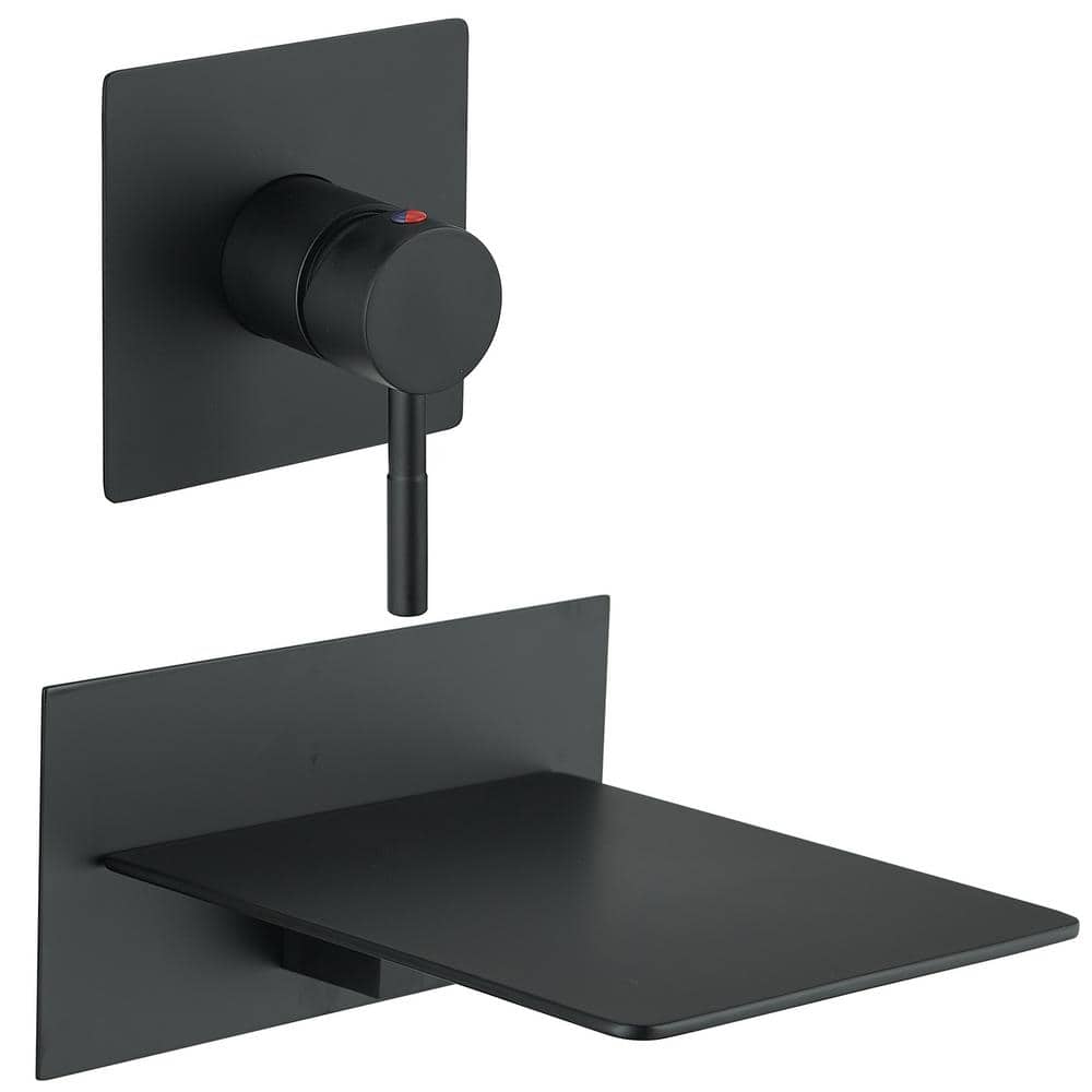 Single Handle Wall Mount Bath Spout Waterfall Tub Black Faucet Bathtub Filler in Matte Black
