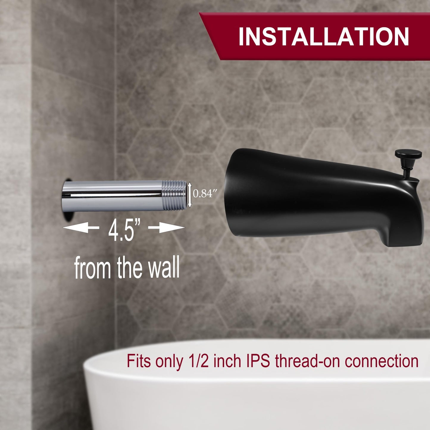 Westbrass Nose Diverter 5-1/2" Tub Spout, Polished Chrome, D311-26