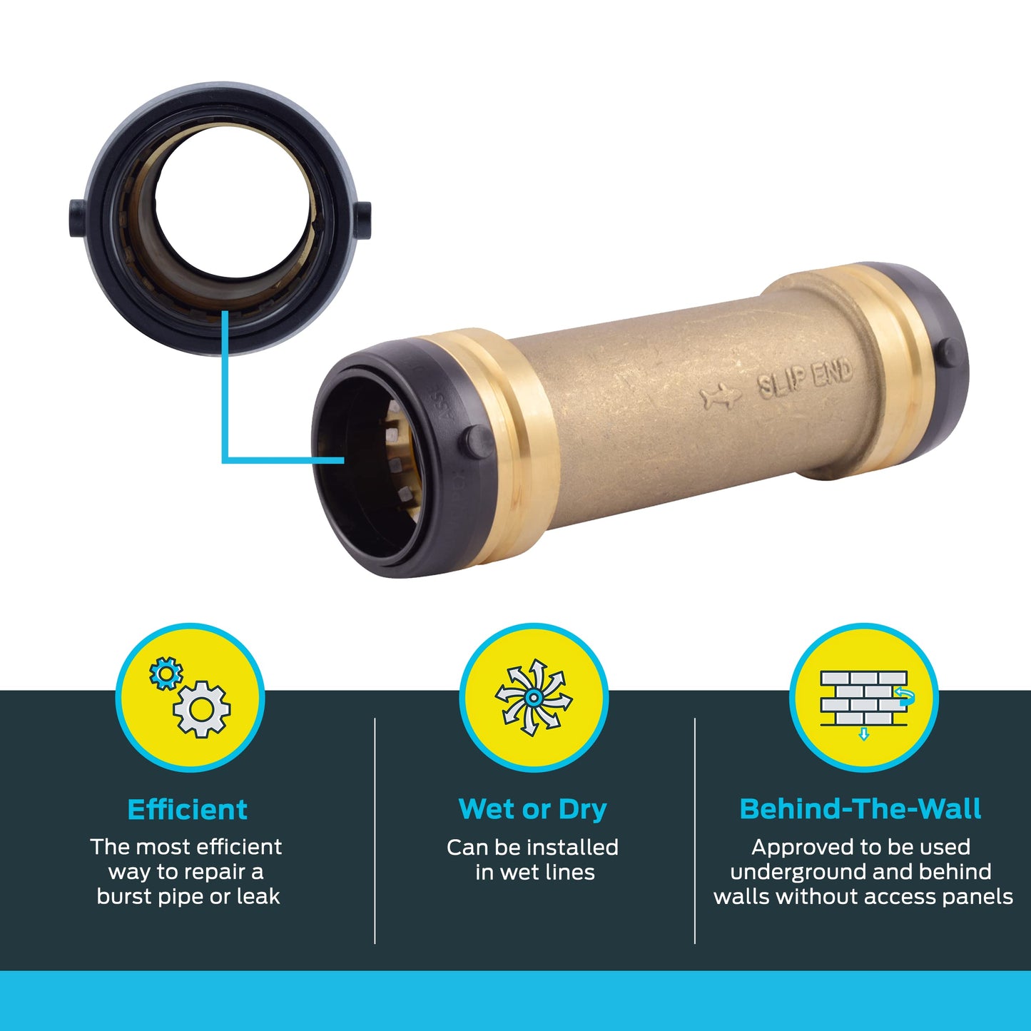 SharkBite 1-1/2 x 1-1/2 in Slip Coupling, Push-to-Connect Brass Plumbing Fitting, UXL0641