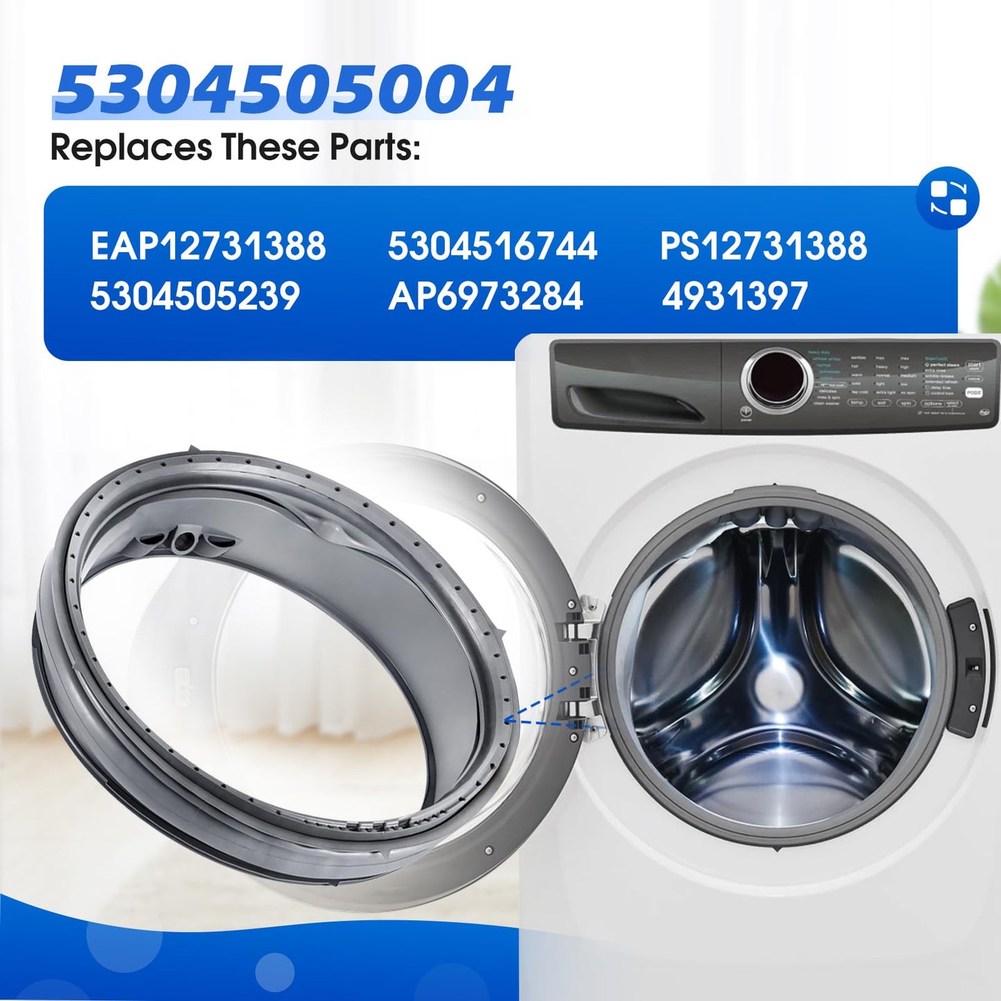 5304505004 Compatible with Frigidaire Washer Door Gasket 5304505239 5304516744, for Electrolux Washer Door Boot Seal EFLS617STT0 EFLS627UTT1 EFLS517SIW0 EFLS617SIW0 EFLS527UIW0 ELFW7637AW1 EFLS527UIW1