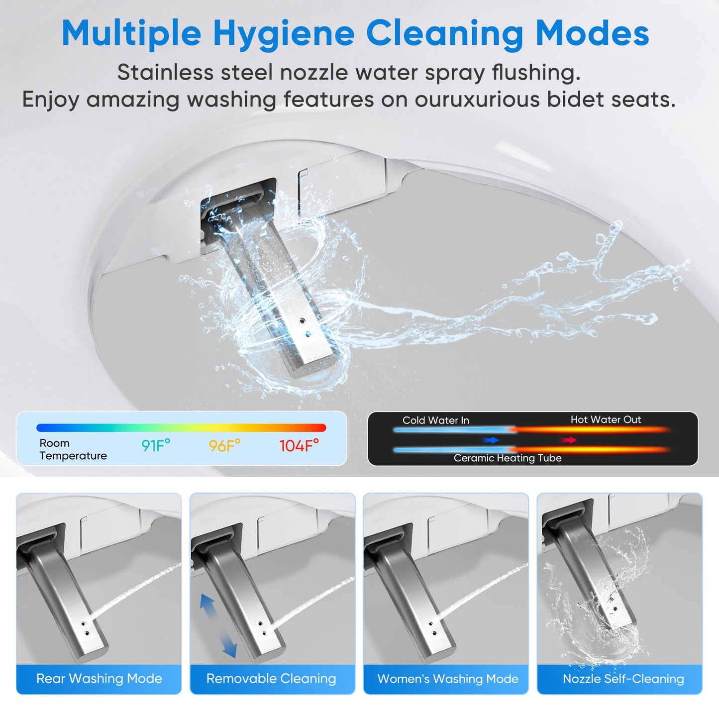 Upgrade Bidet Toilet Seat Elongated, Rear and Feminine Wash, Unlimited Warm Water, Heated Seat, Warm Air Drying, Soft Close Lid Upgraded Bidet Toilet