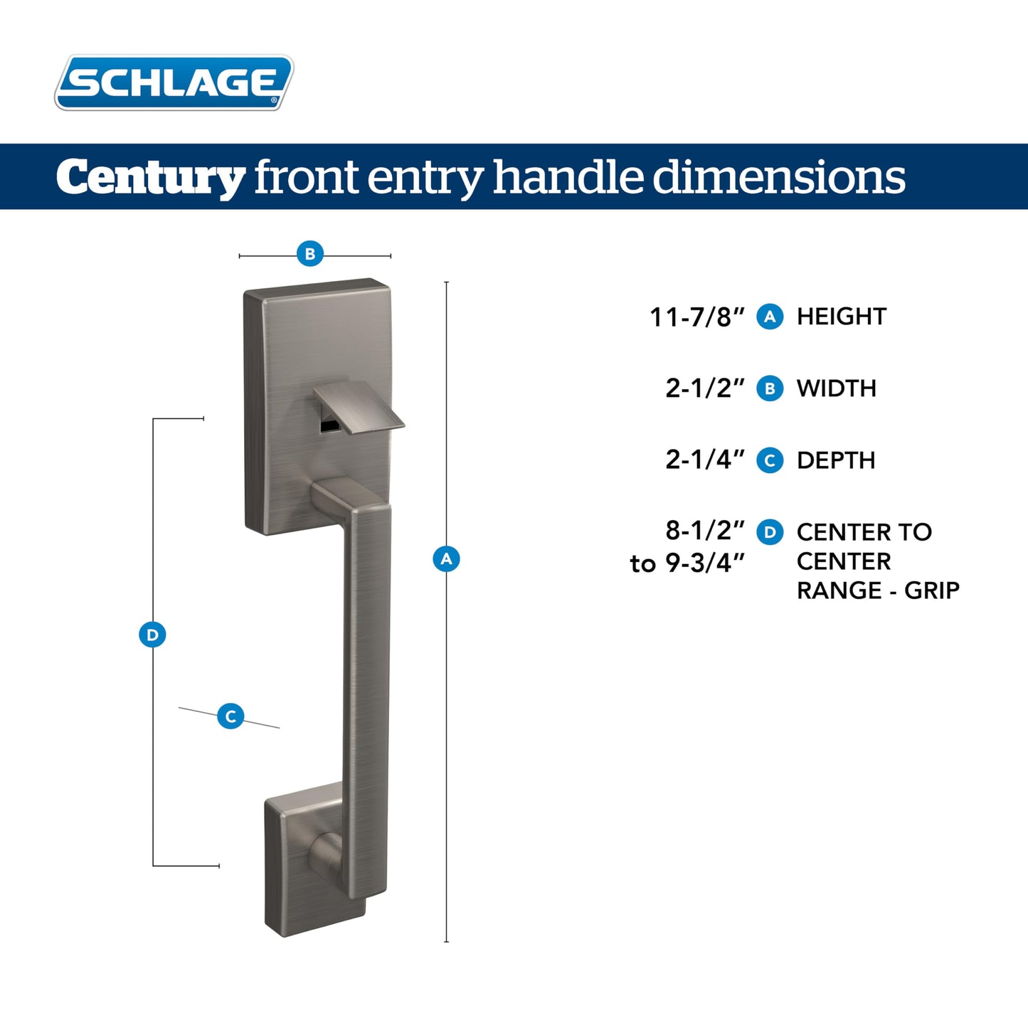 Schlage FE285 625 LAT CEN Lower Half Handleset, Bright Chrome