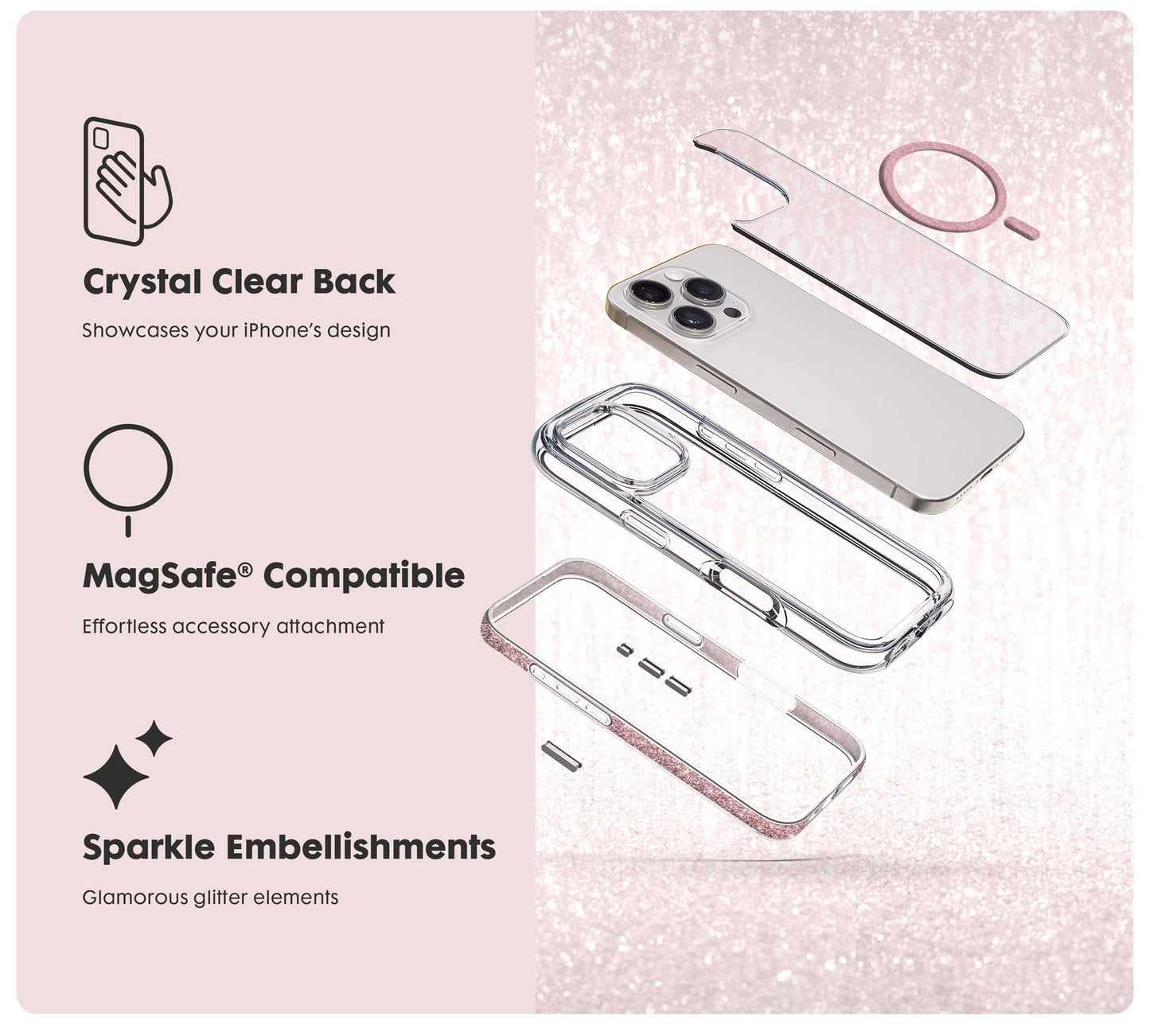 LAUT - AERO Sparkle case Compatible with iPhone 16 - Crystal Pink
