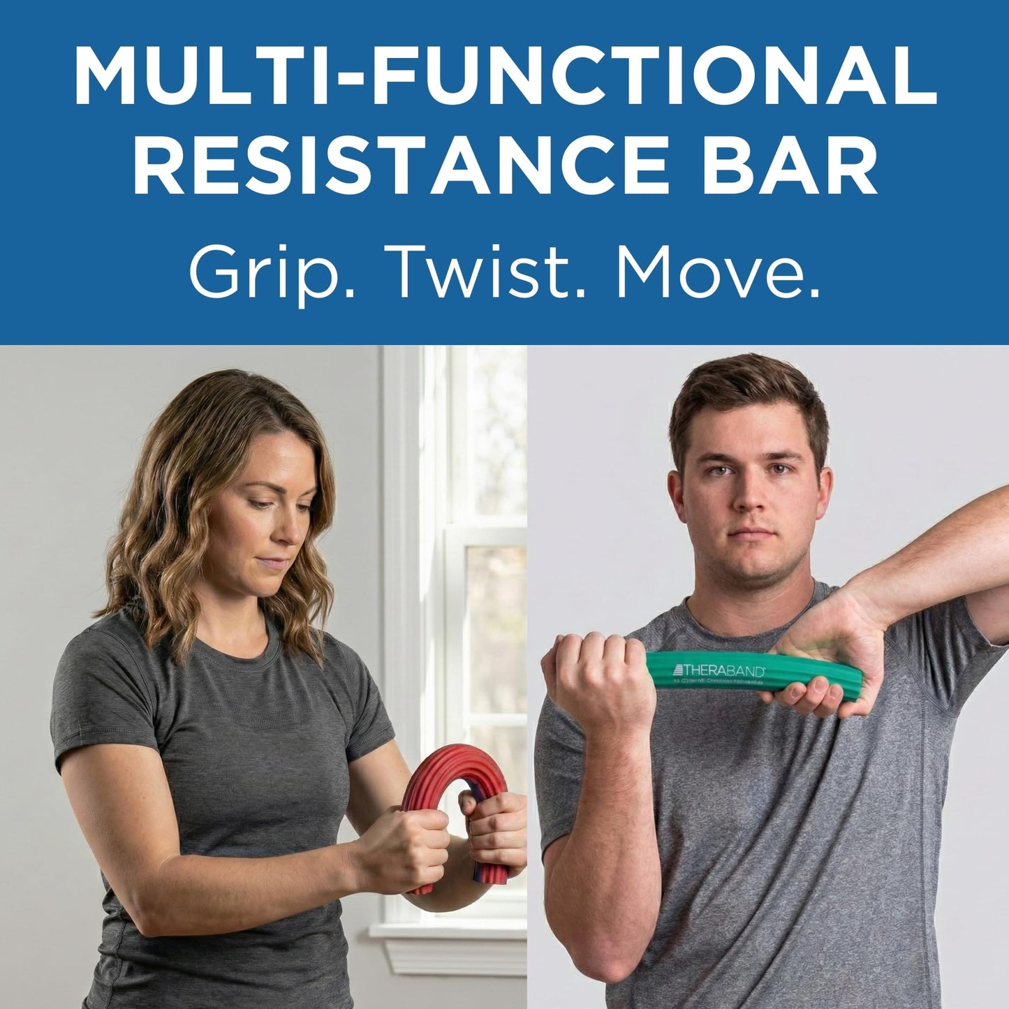 THERABAND FlexBar, 2 Pack, Red, Green, Therapy Twist Bar, Hand & Wrist Strength, Tennis & Golfer's Elbow, Tendonitis, Rehab Tool for Resistance Exercise, Grip Training, Relief & Recovery