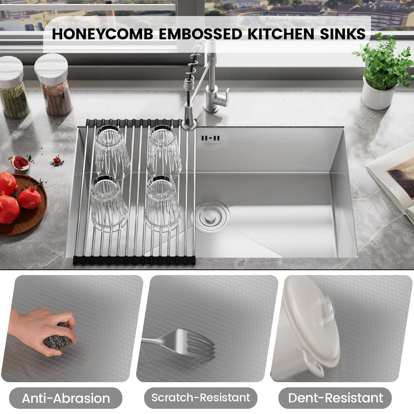 MAYESAR 33 Inch Undermount Kitchen Sink - 33 x 19 Stainless Steel Kitchen Sinks 16 Gauge Single Bowl 9" Deep Handmade Sink with Brushed Finish, Round Corner