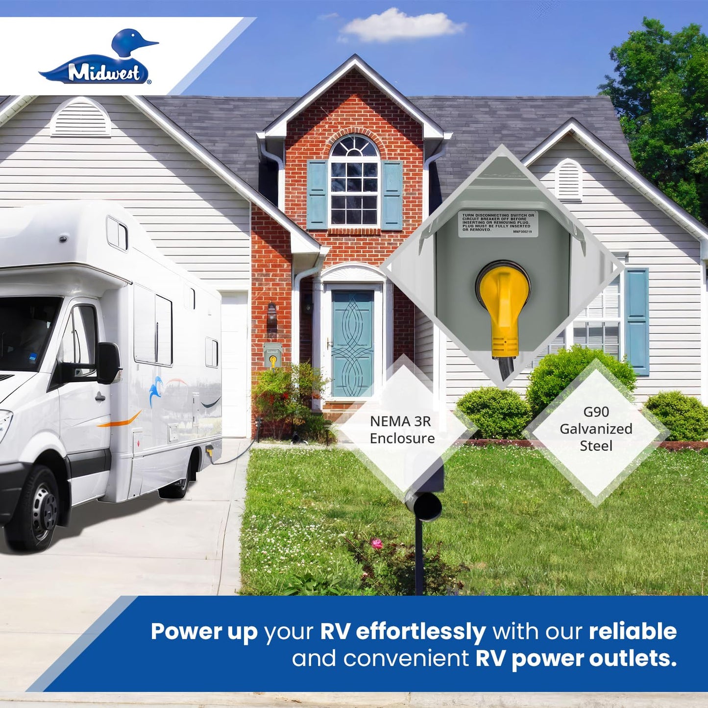 MIDWEST U054P • Weatherproof Temporary RV Outlet • 50A 14-50 RWR • Power Supply • Volts AC: 120/240V • Fully Compliant