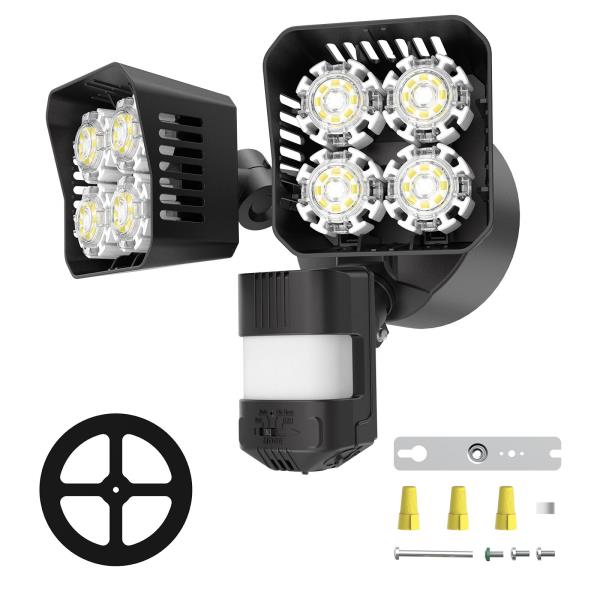 SANSI 36W 3600LM LED Motion Sensor Outdoor Light, 50,000 Hrs Lifespan Security Light, 350W Equiv 5000K Dusk to Dawn IP65 Flood Light, Super Bright for Backyard, Bright Series Black Motion Sensor Light