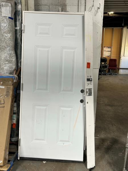 36" x 80" Premium 6-Panel Primed White Steel Entry Door with Brickmold