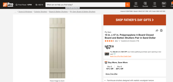 Ply Gem Shutters and Accents VIN4C1547 CRM 4 Board Closed Board & Batten Shutter, Sand Dollar