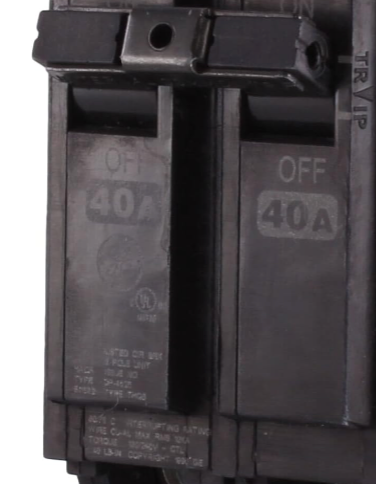 ABB TEY/Q-Line® THQB2140 2-Pole Miniature Circuit Breaker • 40A Double Pole Breaker • 120/240 VAC, 10 kA Interrupt • Thermal Magnetic Trip • Bolt-On Installation • HACR Rated