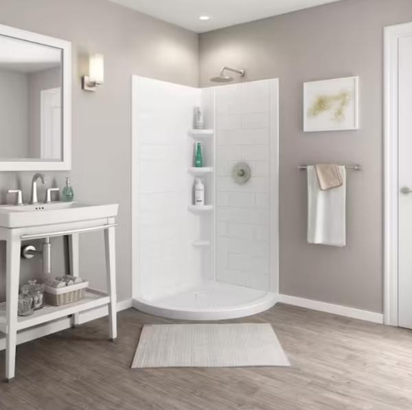 Ovation Curve 36 in. W X 72 in. H 2-Piece Glue up Alcove Subway Tile Shower Walls in Arctic White