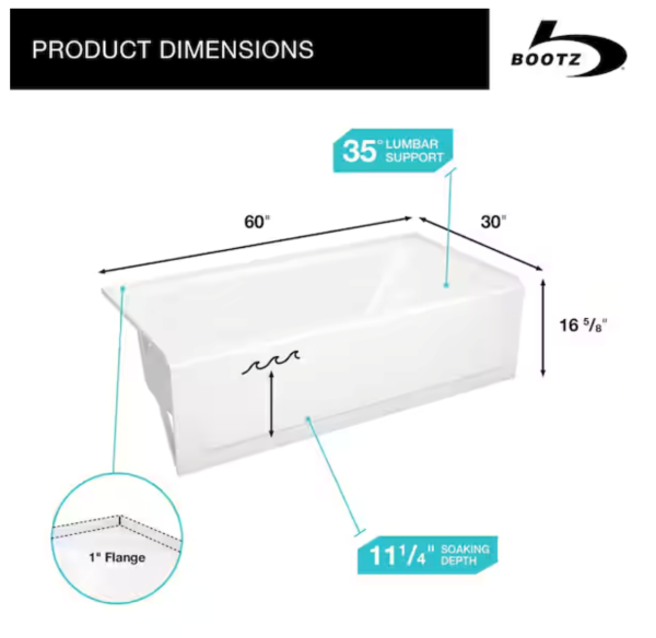 Bootz Industries Maui 60 in. x 30 in. Soaking Bathtub with Left Drain in White 011-3341-00