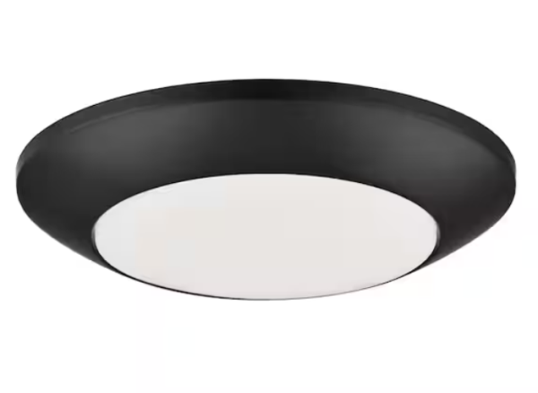 Commercial Electric 7 in. Matte Black Slim LED Flush Mount 854 Lumens Soft White 3000K Indoor Bedroom Closet Kitchen Lighting