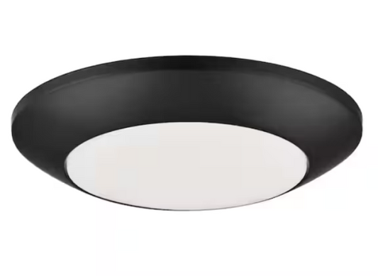 Commercial Electric 7 in. Matte Black Slim LED Flush Mount 854 Lumens Soft White 3000K Indoor Bedroom Closet Kitchen Lighting