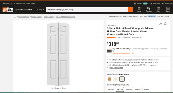JELD-WEN 32 in. x 78 in. Molded Wood Primed Bi-Fold Door