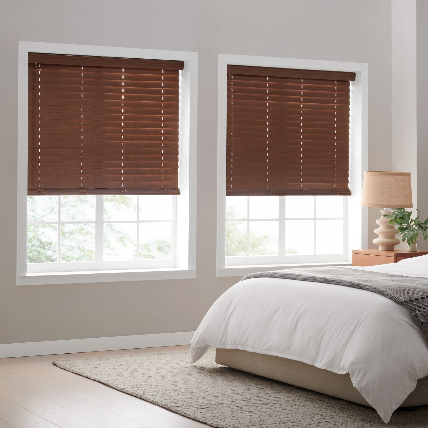 Dark Oak Cordless Room Darkening Venetian Faux Wood Blinds with 2 in. Slats - 28.5 in. W X 72 in. L