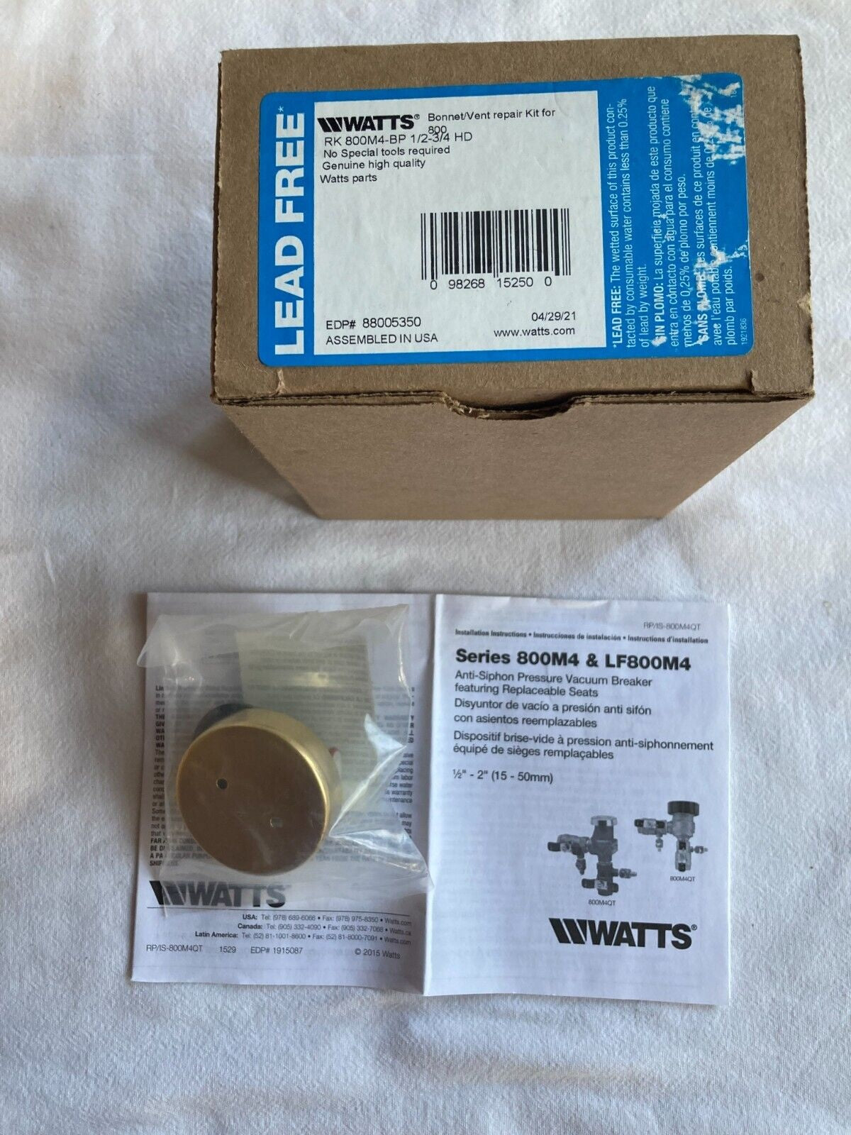 Watts Bonnet / Vent Poppet Repair Kit for 800M4 LF800M4, 1/2-3/4 BP RK800M4-BP