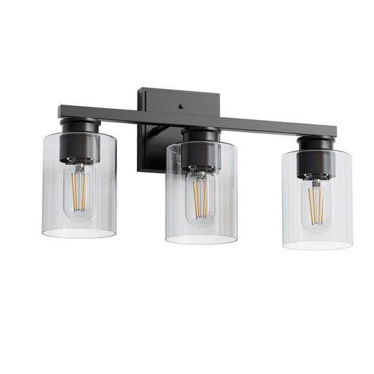 18 in. 3-Light Black Vanity Light with Clear Glass Shades for Bathroom