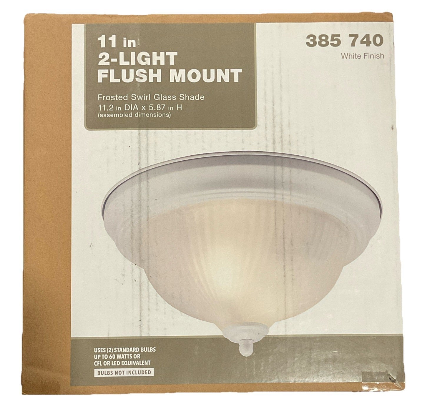 Hampton Bay 11 in. 2-Light White Flush Mount with Frosted Swirl Glass Shade