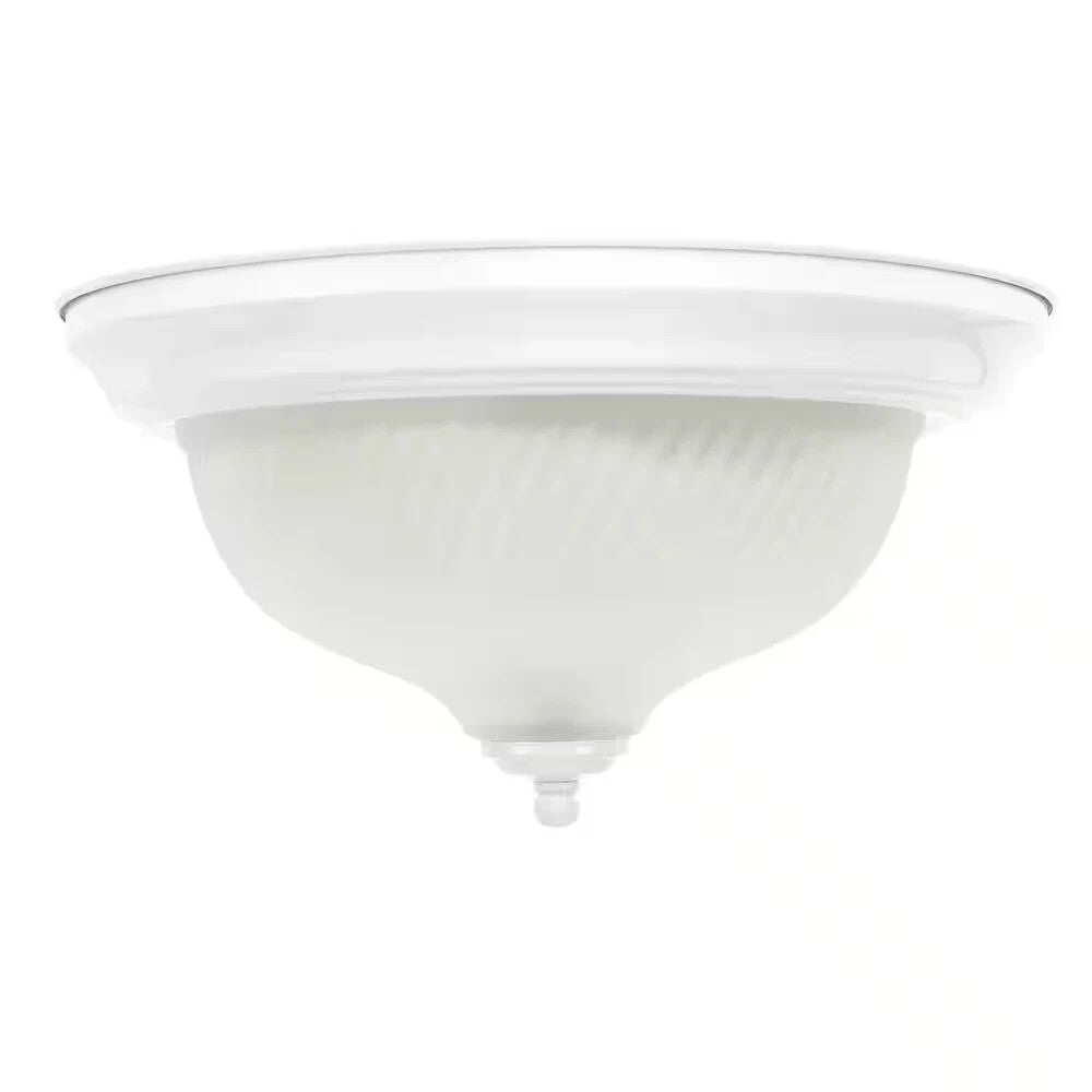 Hampton Bay 11 in. 2-Light White Flush Mount with Frosted Swirl Glass Shade