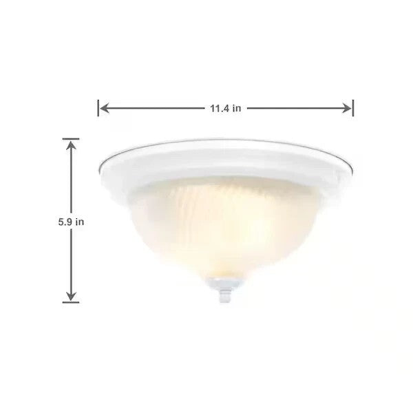 Hampton Bay 11 in. 2-Light White Flush Mount with Frosted Swirl Glass Shade
