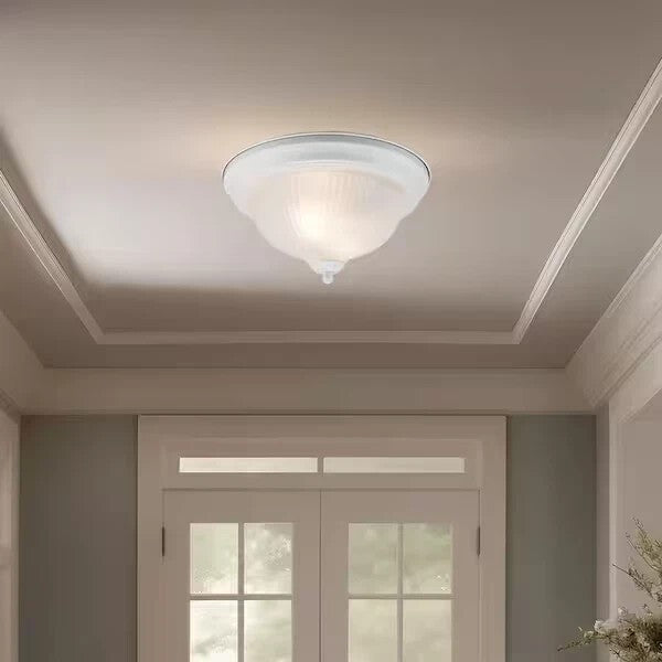 Hampton Bay 11 in. 2-Light White Flush Mount with Frosted Swirl Glass Shade