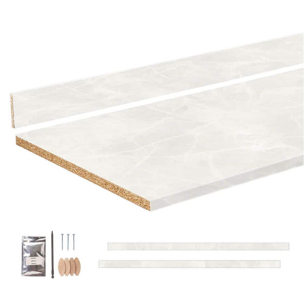 8 Ft. Cream Laminate Countertop Kit with Right Miter and Full-Thickness Square Edge in Matte Aurora Stone