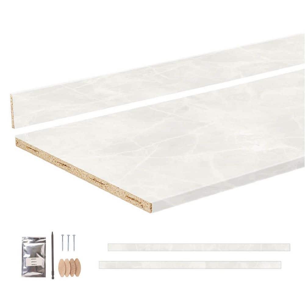 8' Cream Laminate Countertop Kit with Left Miter, Full-Thickness Square Edge in Matte Aurora Stone