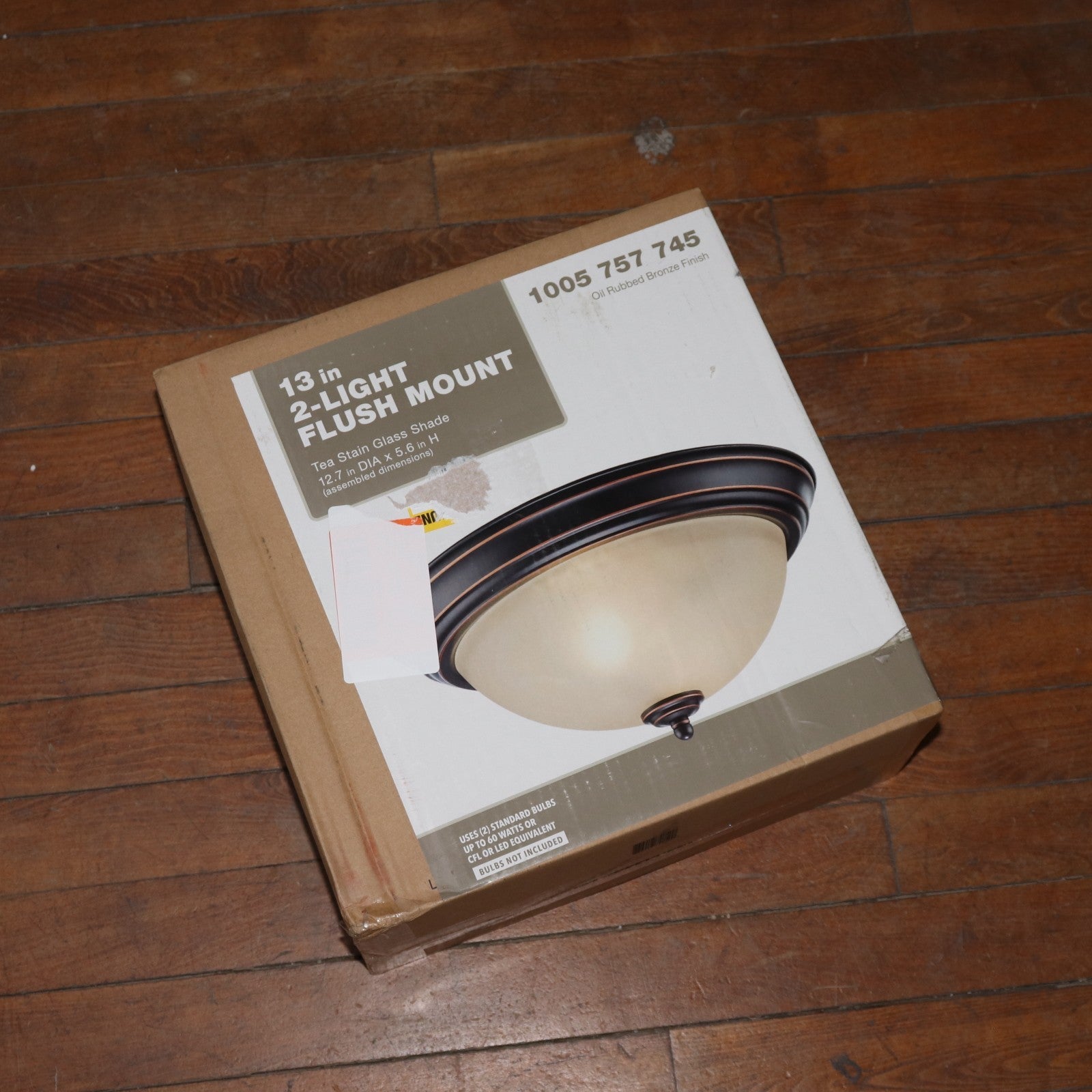 2-Light Flush Mount Ceiling Light Fixture with Tea Stained Glass Shade 12.75
