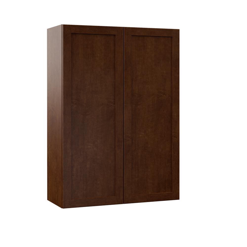 Designer Series Soleste 30 in. W X 12 in. D X 42 in. H Assembled Shaker Wall Kitchen Cabinet in Spice - small dent on top rear