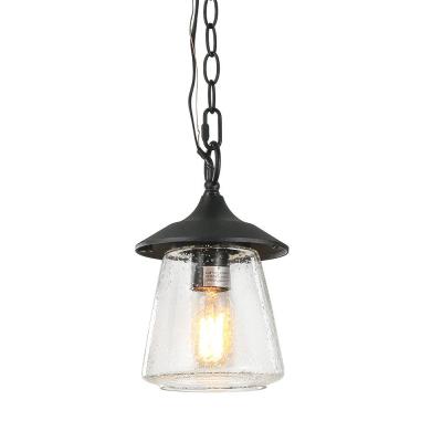 LNC Exterior 1-Light Black Porch Outdoor Hanging Lantern Sconce Patio Light with Seeded Glass Shade LED Compatible
