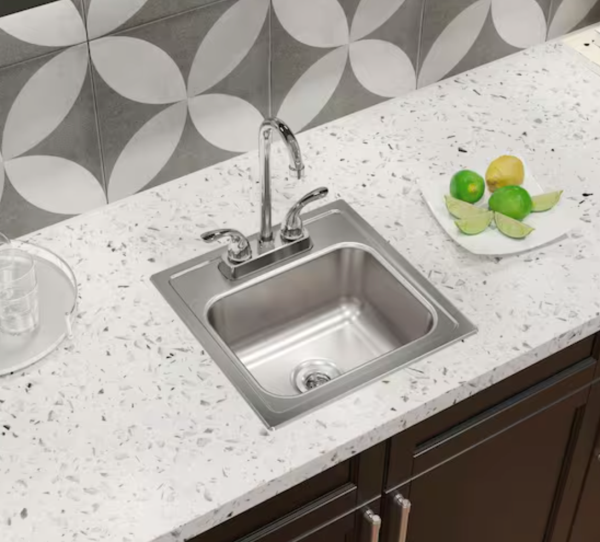 Elkay 15 in. Drop-in Single Bowl 20-Gauge Durable Satin Stainless Steel Kitchen Sink Kit w/Faucet HD320874LFR