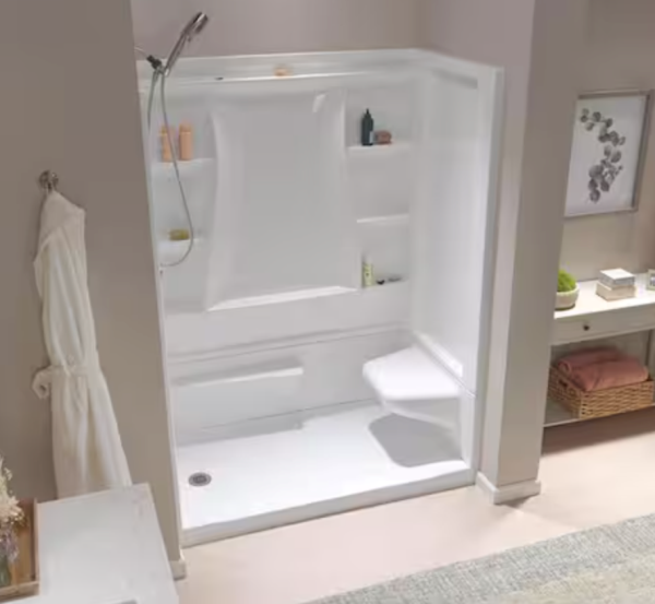  Delta Classic 500 Right Seat 60 in. W x 17.13 in. H 3-Piece Direct-to-Stud Alcove Shower Wall Surround in High Gloss White