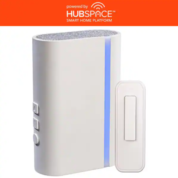 Wireless Wi-Fi Smart Plug-in White Doorbell Kit with Wireless Push Button Powered by Hubspace