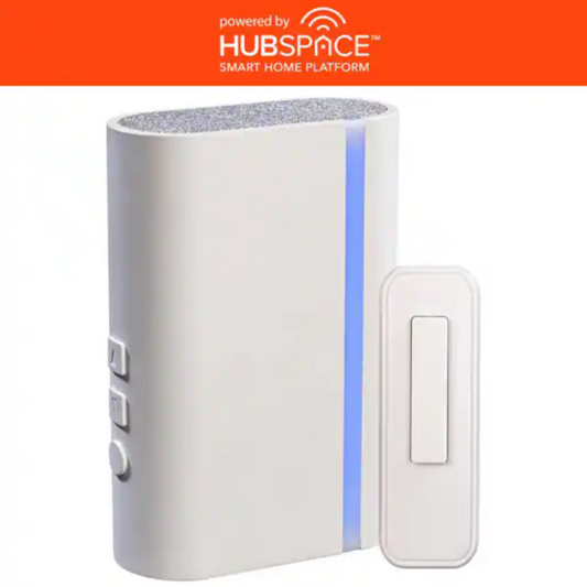 Wireless Wi-Fi Smart Plug-in White Doorbell Kit with Wireless Push Button Powered by Hubspace