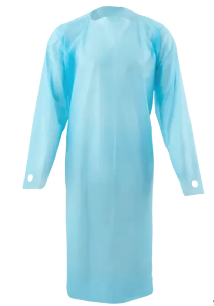 Disposable Polyethylene Gown – Blue PE Thumbhole Gown, 100/Case, High Quality Reusable Isolation Protection Gown Level 2 PPE Blue NO LATEX