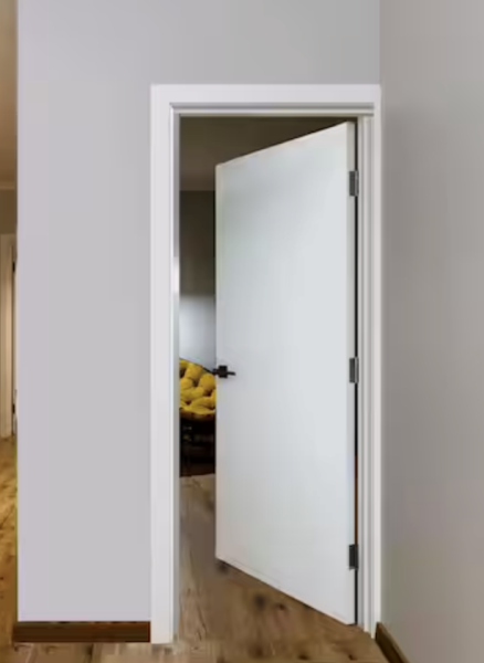 28 in. x 80 in.Right-Handed Solid Core White Primed Composite Single Prehung Interior Door Flush Panel Satin Nickel